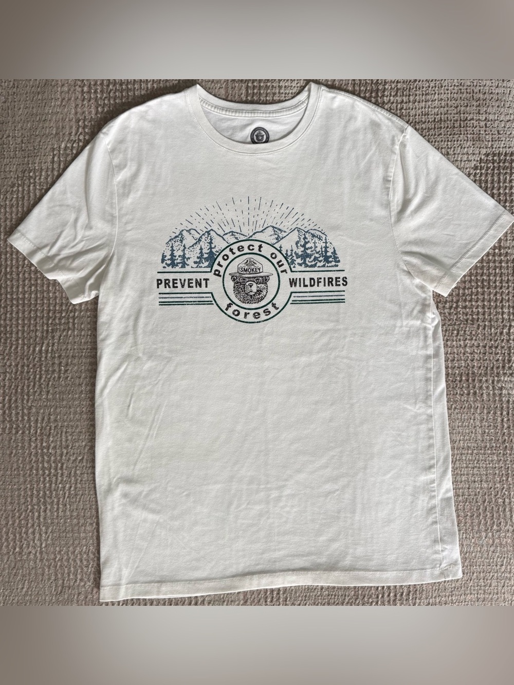 Smokey Bear Protect Our Forest Prevent Wildfires Graphic Tee Men’s M White